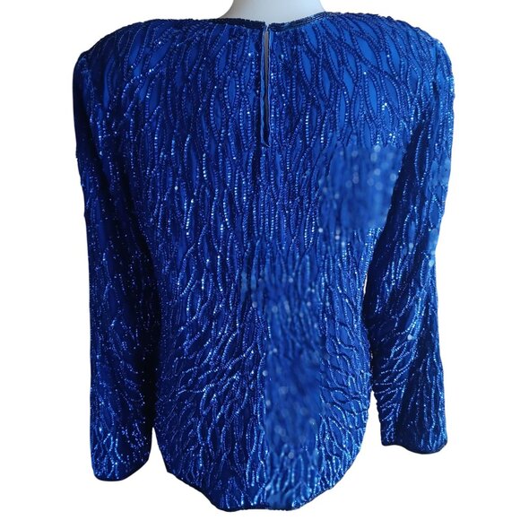 Vintage XL Sequin Blouse NEW NWT Beaded Padded Laurence Kazar Silk 1990's - Picture 6 of 8